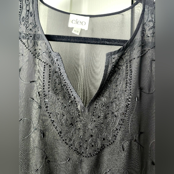 Cleo black Sheer beaded blouse, Bohemian beaded blouse, Size M - Picture 5 of 15